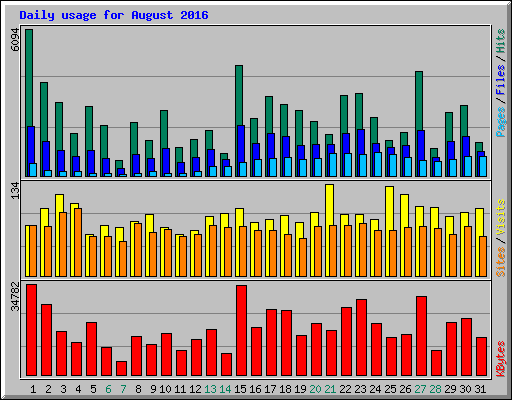 Daily usage for August 2016